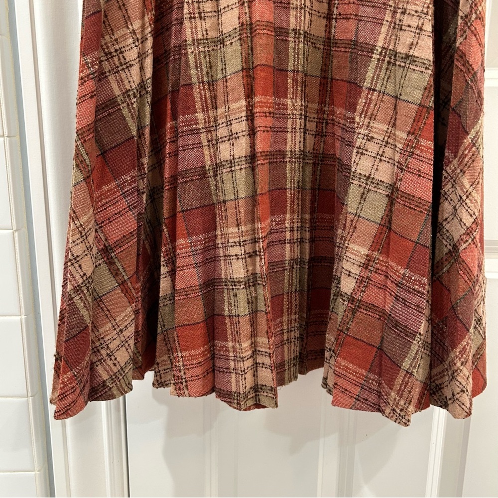 Vintage Wool Boucle Plaid Pleated A-Line Skirt Brown Burnt Orange XS - Picture 4 of 11
